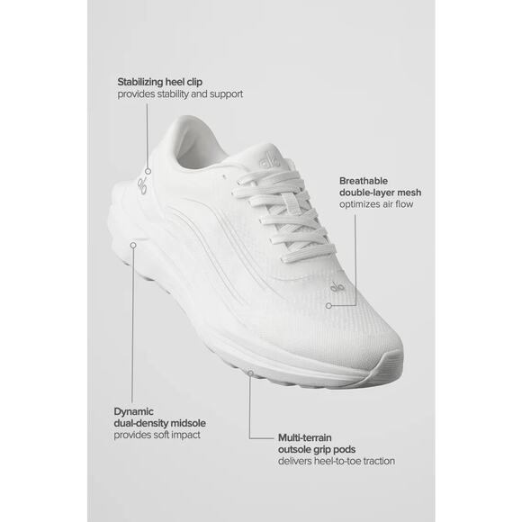 Alo Runner Lace Up Running Performance Shoes Sneakers White 7 - Picture 2 of 11